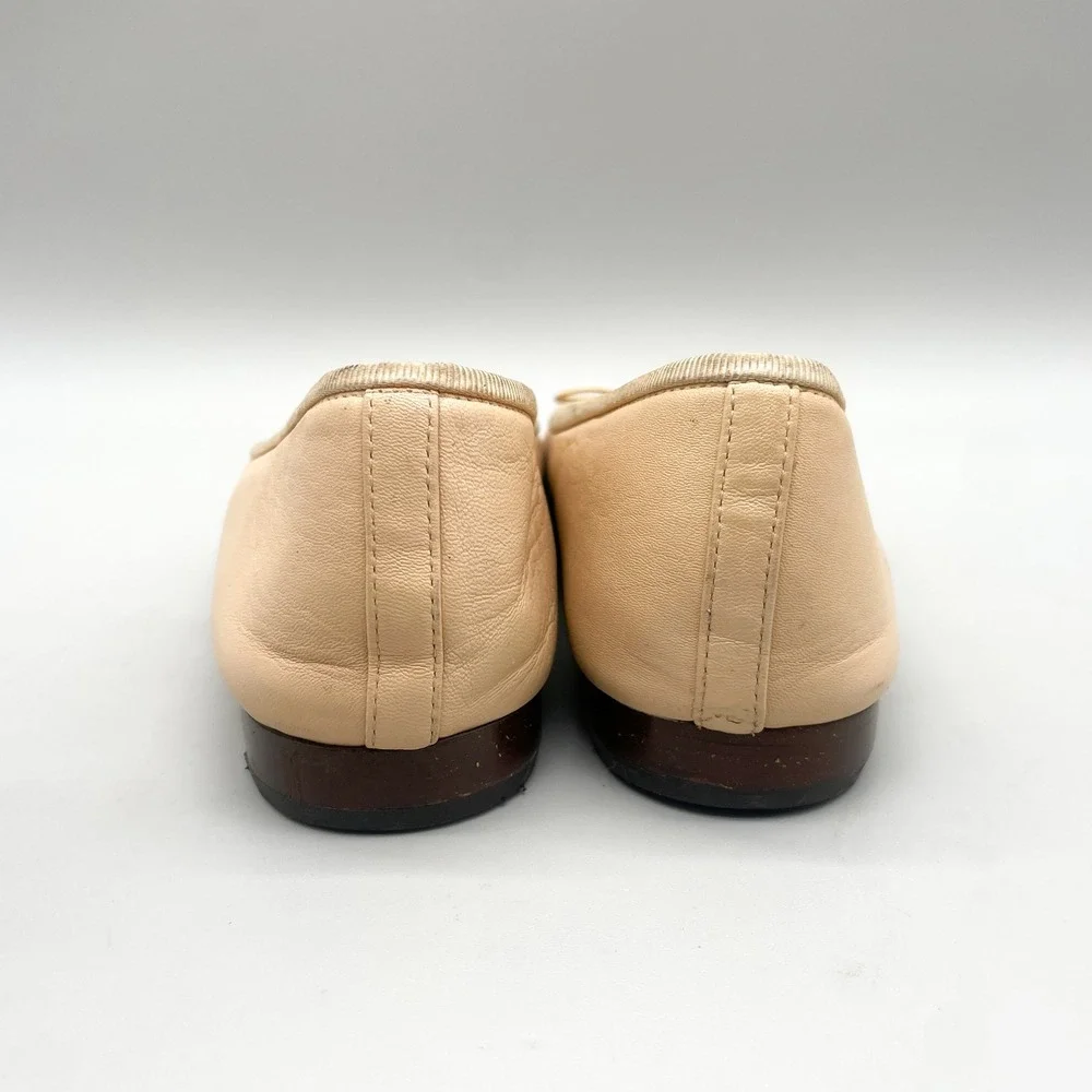 Chanel Womens 37.5 Ballet Flats Beige Black Leather CC Logo Two Tone Old Money